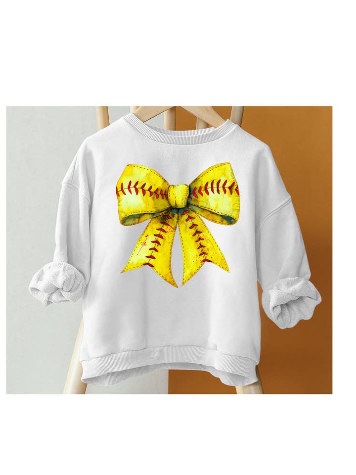 Softball coquette bow kids sweatshirt for wholesale by Tiny trendz teez