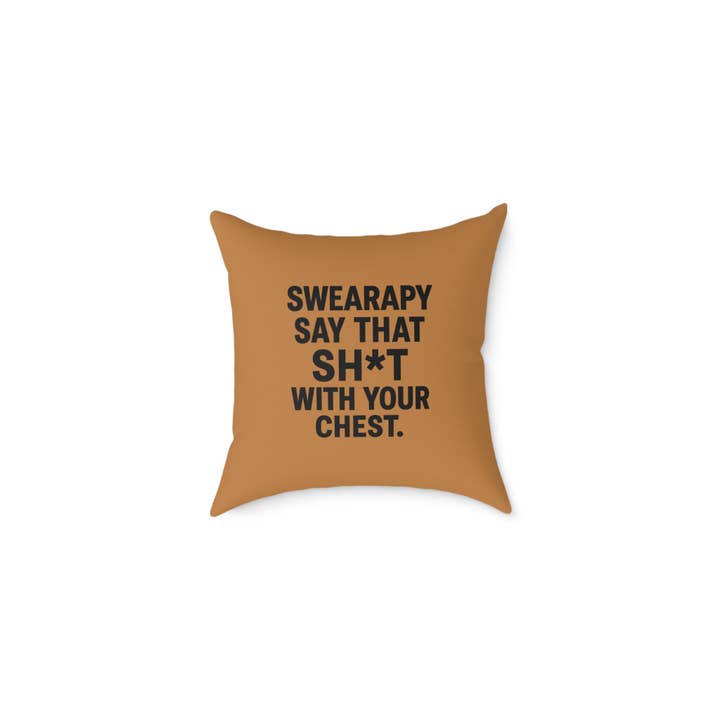 Swearapy™ « Dis-le avec tes tripes » Coussin carré | Décoration moderne et motivante pour la maison et le bien-être — Marron clair pour la vente par Swearpy
