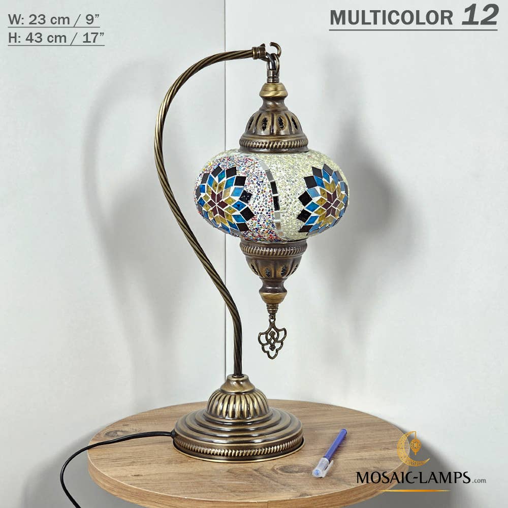Mosaic Lamps - Wholesale Accent/Desk Lamp - 10+Colors - Gooseneck Large Globe Mosaic Table Lamp, Turkish53