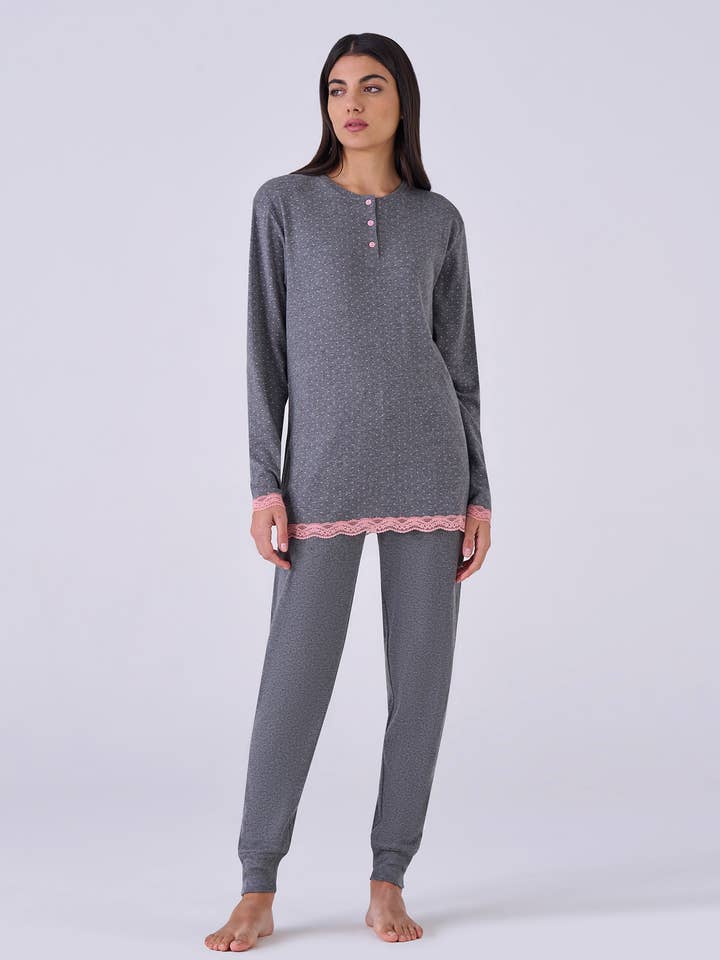 Pijama de algodón cálido para mujer con lunares para venta al por mayor de Pigiamiamoci