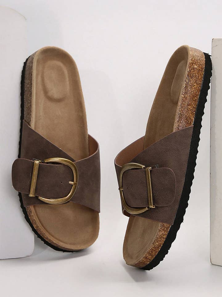 Coffee Tilly Buckle Thick Sole Slippers for wholesale on Faire3