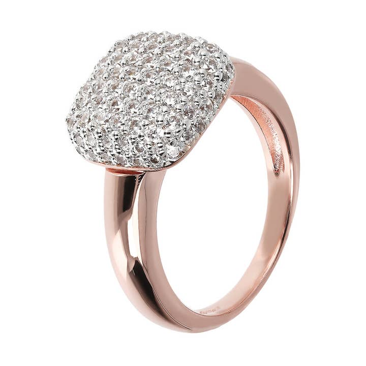 Anillo de cóctel con elemento pavé cuadrado en circonita cúbica para venta al por mayor de Bronzallure