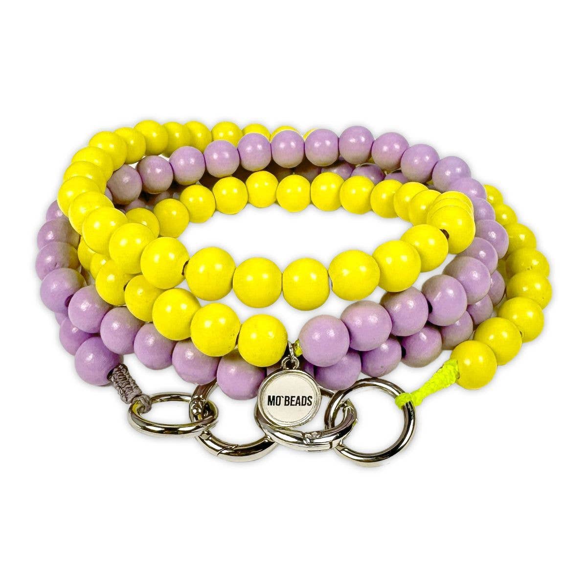 Escapulario - Vendita all'ingrosso Bracciale portachiavi - Collana ibrida per cellulare lilla-limone realizzata con perline di legno0