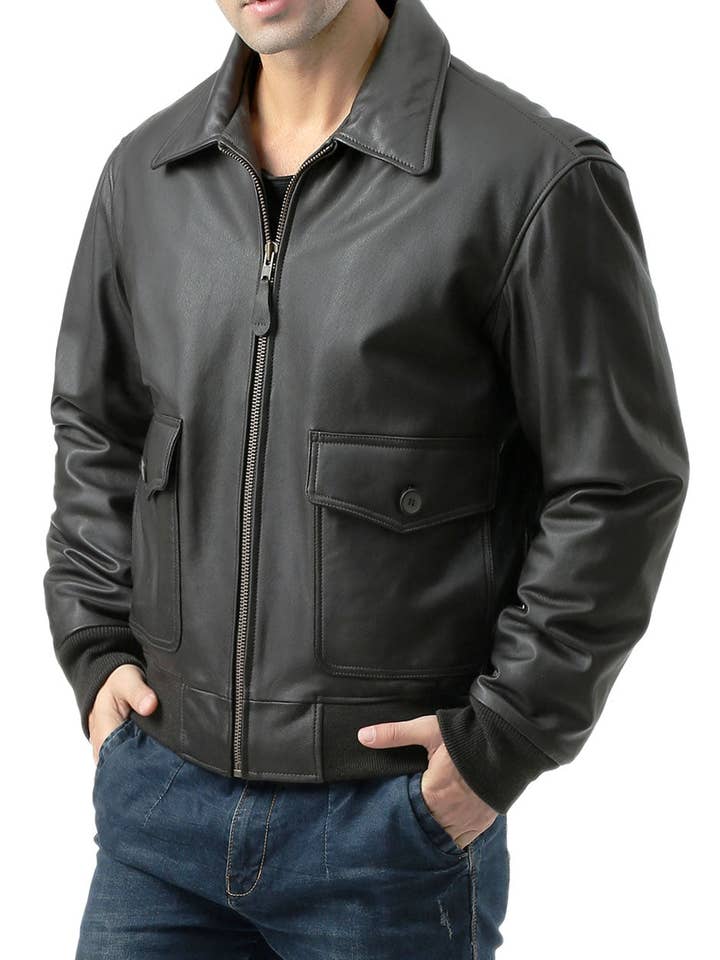 Dark Brown Landing Leathers Men Air Force G-2 Goatskin Leather Flight Bomber Jacket for wholesale on Faire