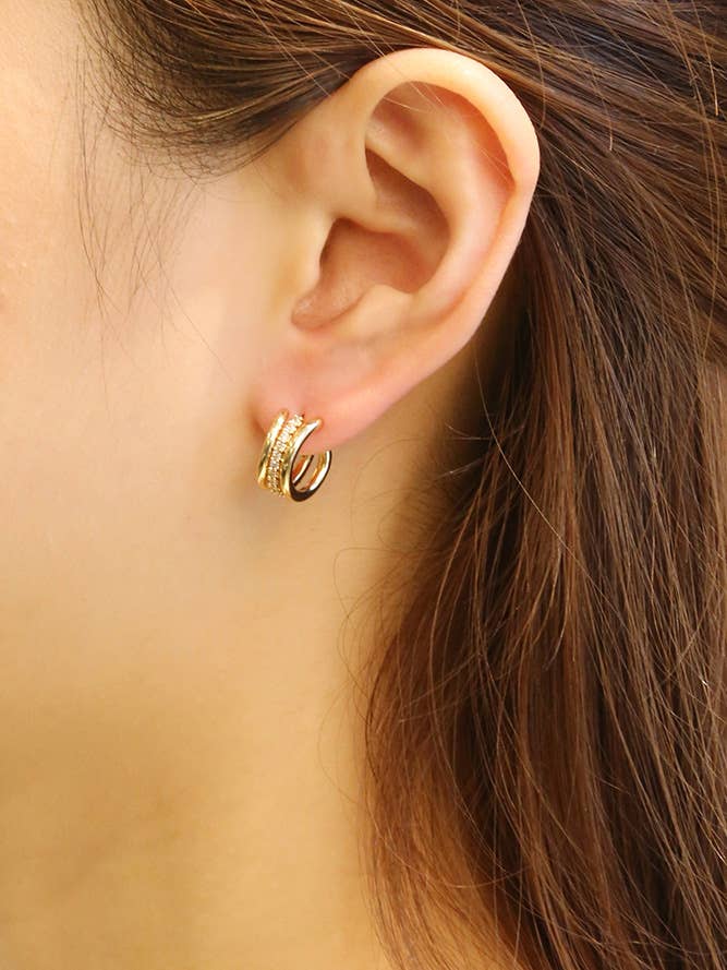 14K Dazzle Trio Hoop Post Earrings for wholesale by Hana