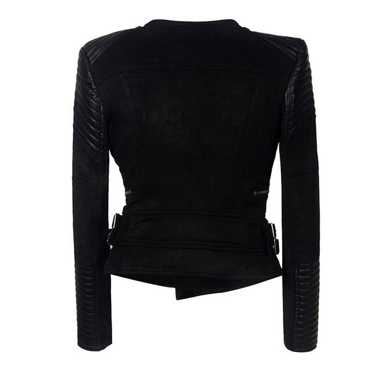 FurDecoration – wholesale Motorcykeljacka - Dam – Bikerjacka i läder med enfärgad PU och mockainlägg2
