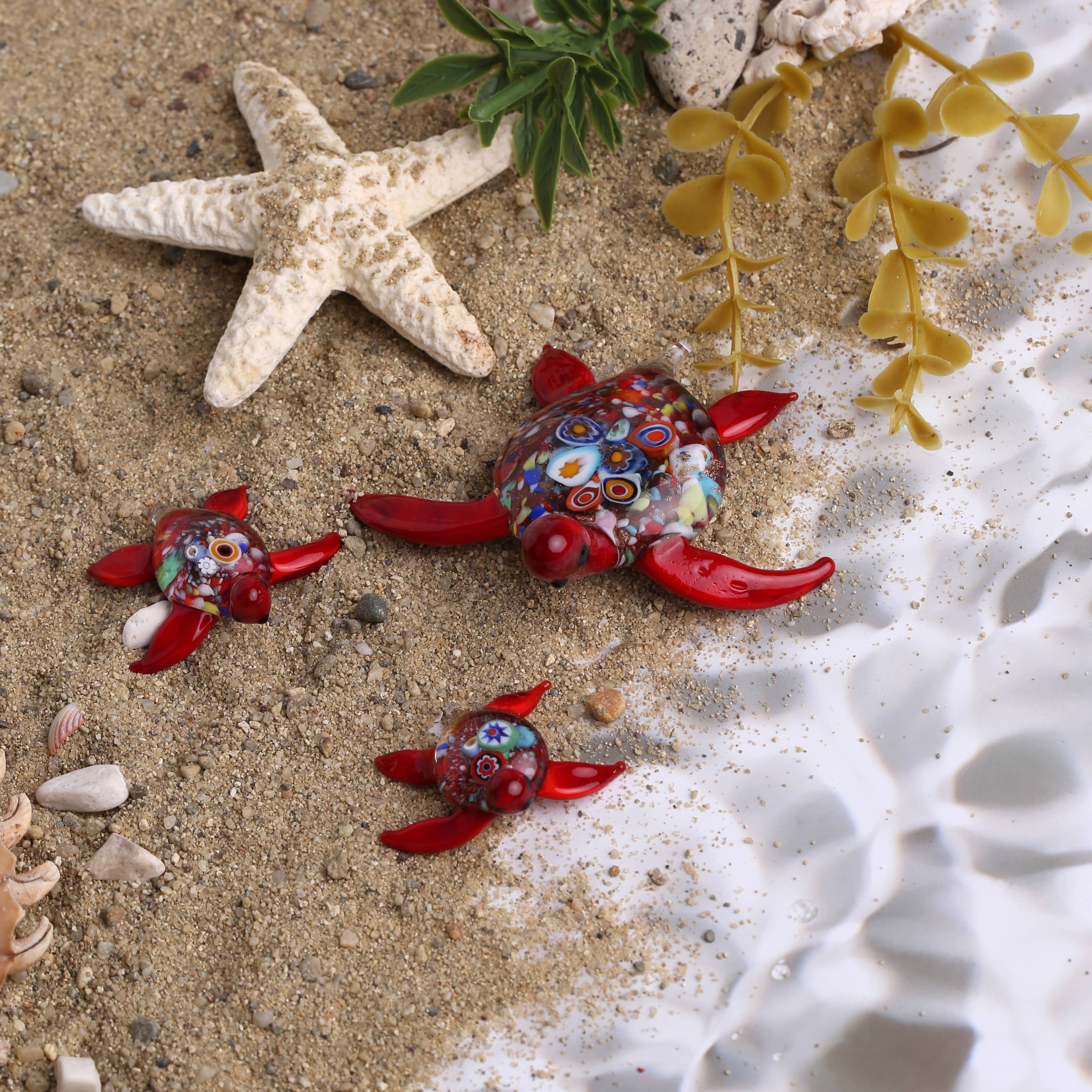 Adamodart - Vendita all'ingrosso Statuette decorative - Set 3 statuine in vetro Millefiori a forma di tartaruga marina, scultura tartaruga2