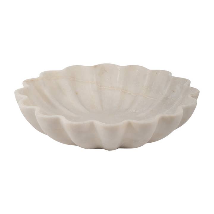 Sagebrook Home - Wholesale Decorative Plate/Dish/Bowl - White 12 in. Marble Round Veined Shell-Shaped Bowl