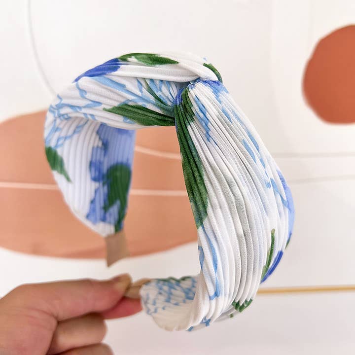 Assorted Pleated Watercolor Floral Twist Headband for wholesale on Faire