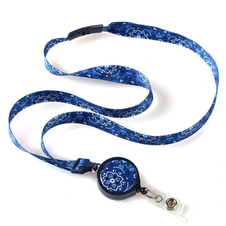 Blue Bandanna Print Ribbon Lanyard for wholesale by Bonitas International