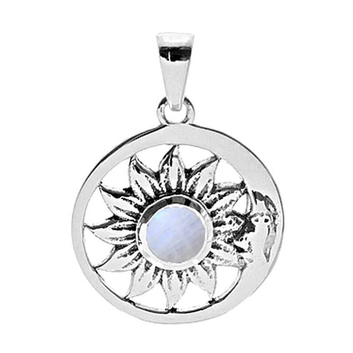 Zora maanbloem hanger met regenboogmaansteen voor wholesale door Kali Ma Designs - Sterling Silver Jewellery