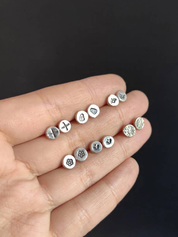 Stamped Silver Stud Earrings for wholesale by Natalia Araya- Jewelry