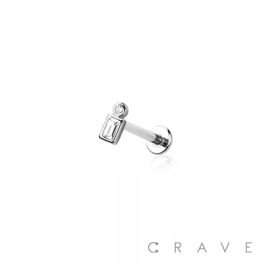 CRAVE - Wholesale Single Earring - SQUARE ROUND BEZEL CZ TOP THREADLESS (PUSH IN5