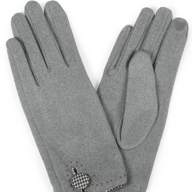 Hana - Wholesale Gloves - Women's - Houndstooth Button Winter Gloves