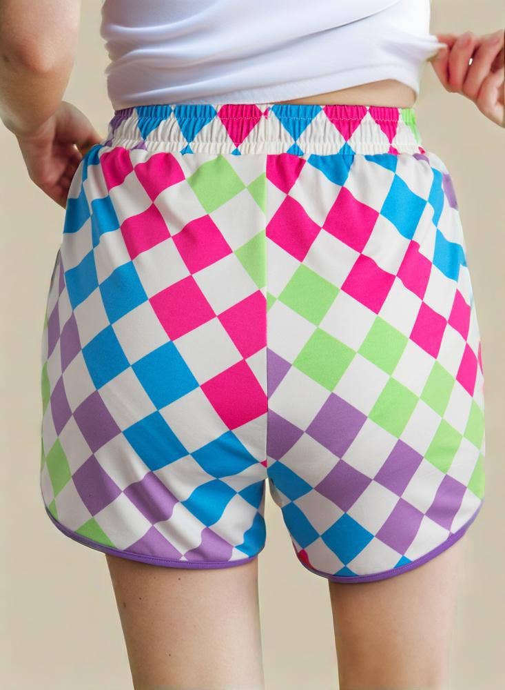 LA Society - Wholesale Shorts - Women's - Checkered Drawstring Elastic Waist Casual Shorts7