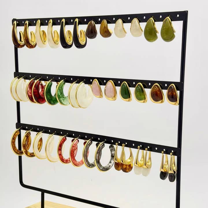 COSMOS - Venta al por mayor Juegos de joyas - Lote de 20 pares de pendientes de resina y acero de moda chic2