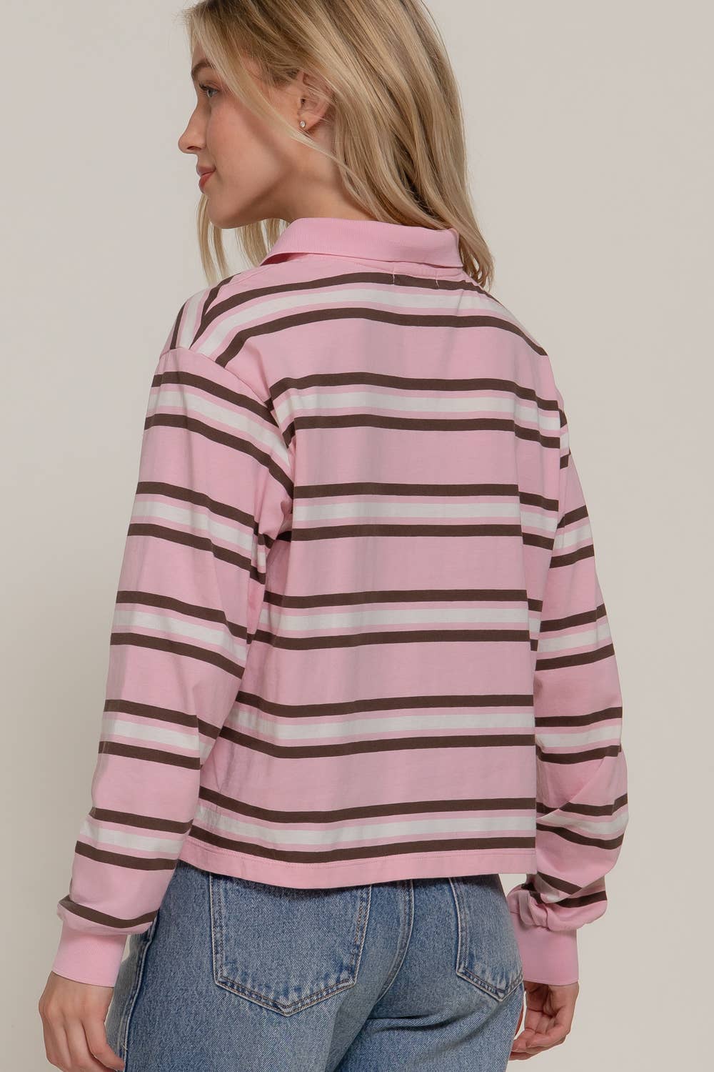 Active Basic | Active USA - Wholesale Polo - Women's - Long Sleeve Multi Stripe Polo Top13