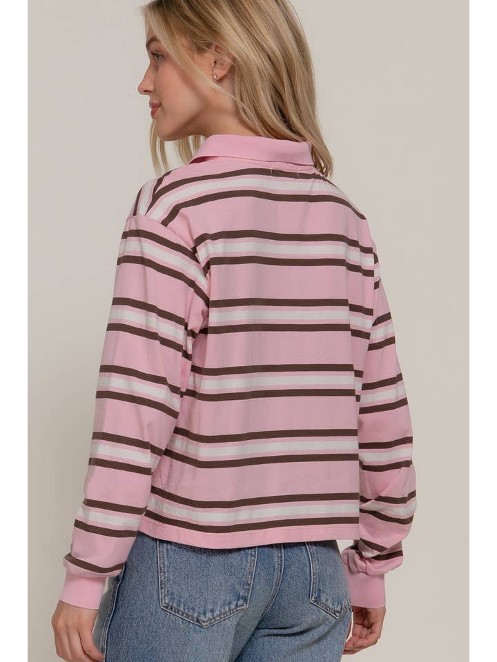 Active Basic | Active USA - Wholesale Polo - Women's - Long Sleeve Multi Stripe Polo Top13