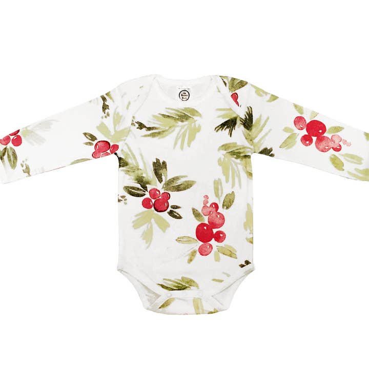 Floral Christmas Holly Bodysuit for Newborn Baby Girls for wholesale by Spunky Stork