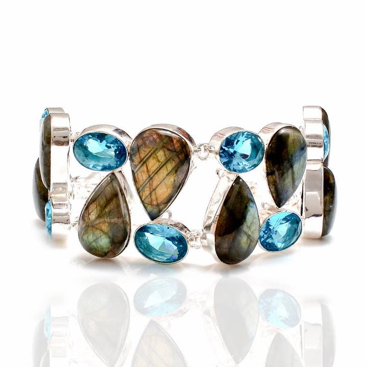 Bracelet en labradorite et topaze bleue B4212 pour la vente par SARAH DESIGNS JEWELRY