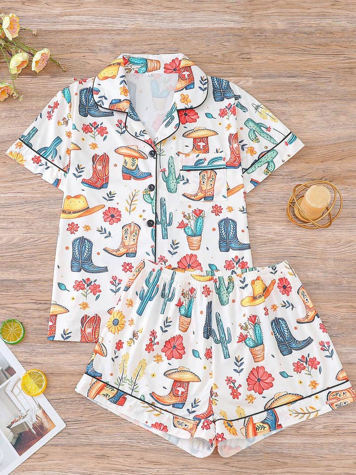 Rosa Clothing - Wholesale Lounge Set - Women's - Cactus & Boots Cowgirl Pajama Set