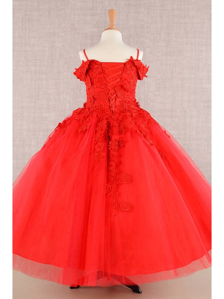 Tux-USA® - Wholesale Dress - Kids - Floral Embroidery Embellished Cut-Away Shoulder Kids Dress10