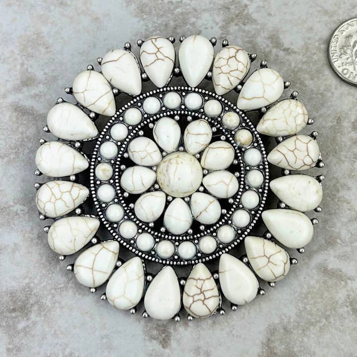 Large Silver Brooch with White Stone for wholesale by Western Elite Jewelry