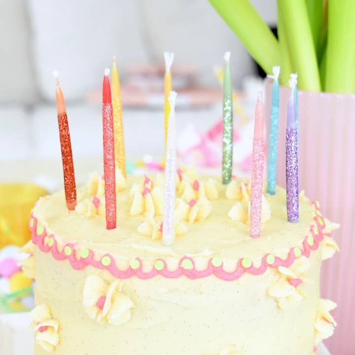 TOPS Malibu - Wholesale Cake Candle - Glitter Wish 3" Beeswax Candles - Rainbow - Set of 10