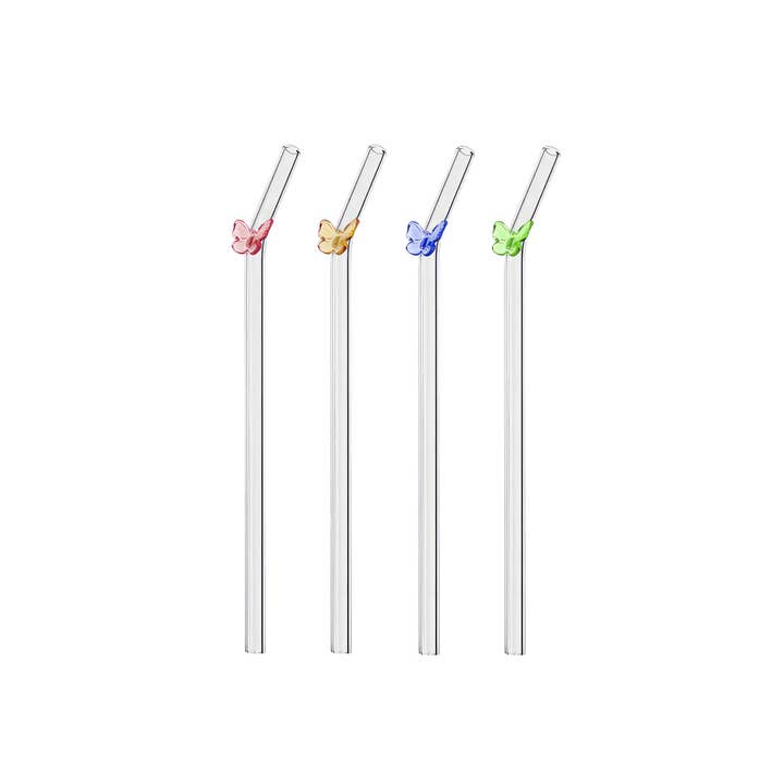 TUTU Home - Vente Paille - Ensemble de pailles en verre « Papillon » Little Butterfly en 4 couleurs