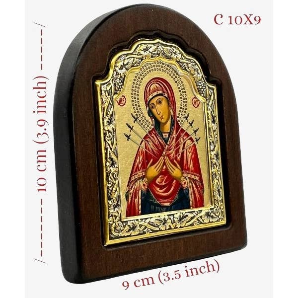 The Art of the Icon - Wholesale Religious Card - Virgin Mary with Seven Swords - Arched and Engraved Icon