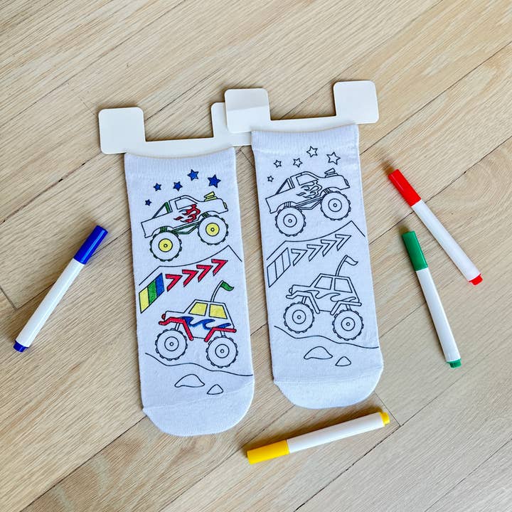Living Royal - Wholesale DIY Craft Kit - Kids - Ankle Socks - DIY Coloring Kit - Monster Truck Mania2