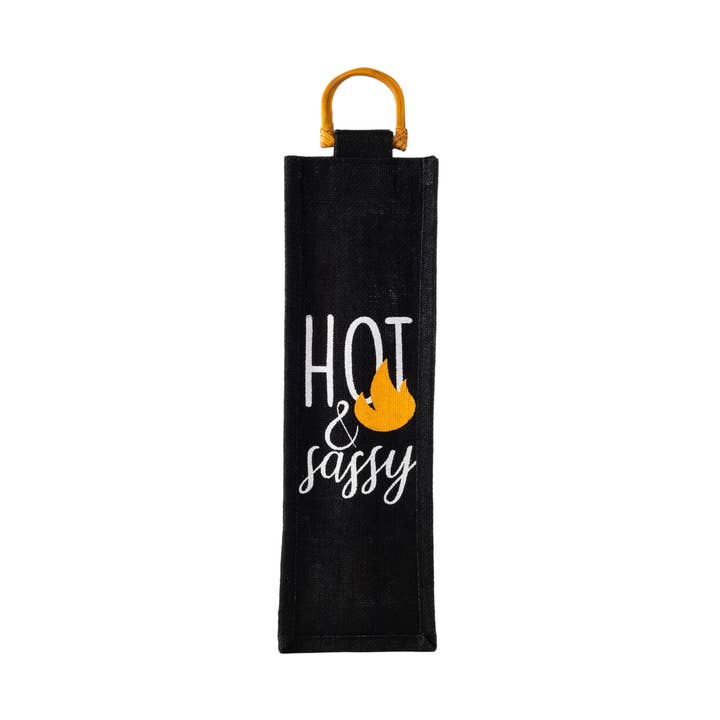 Hot & Sassy Black Jute Wine Bag for wholesale by Everything Bags Inc