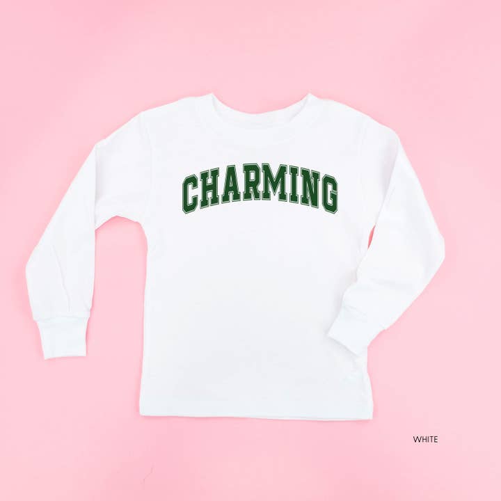 Charmerende - Varsity Outline - Langærmet T-shirt til børn for engroshandel hos Little Mama Shirt Shop