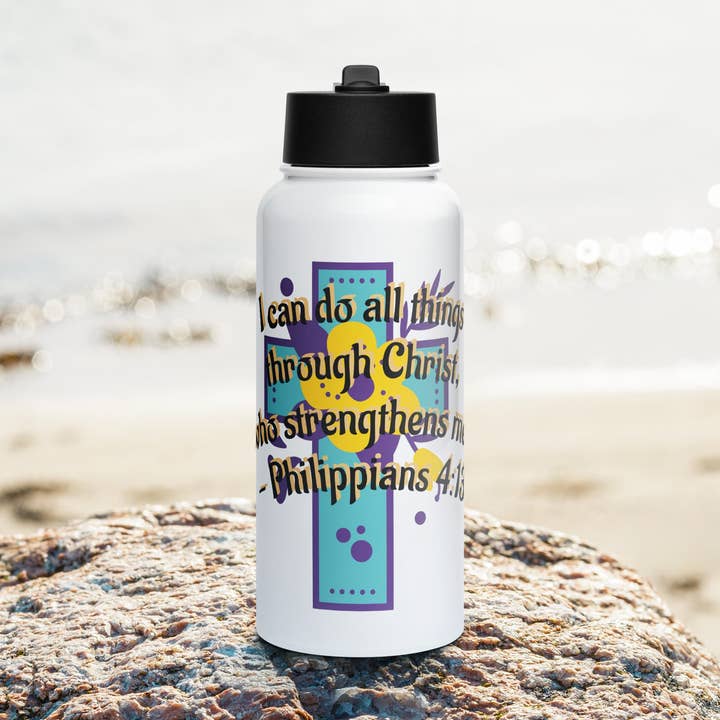 Stainless steel water bottle with a straw lid for wholesale by Grow Your Faith