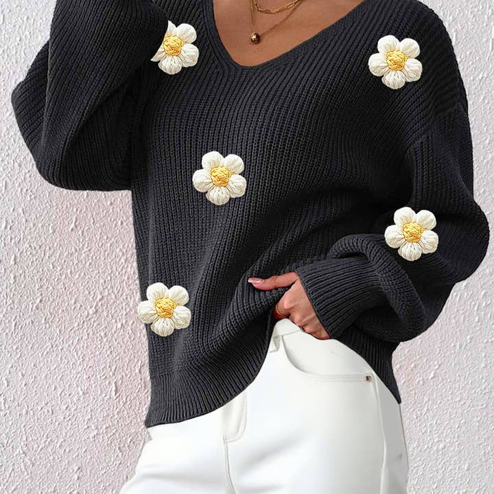 Masyal - Wholesale Knit Sweater - Women's - Women's Pullover Sweater with 3D Floral Embroidery7