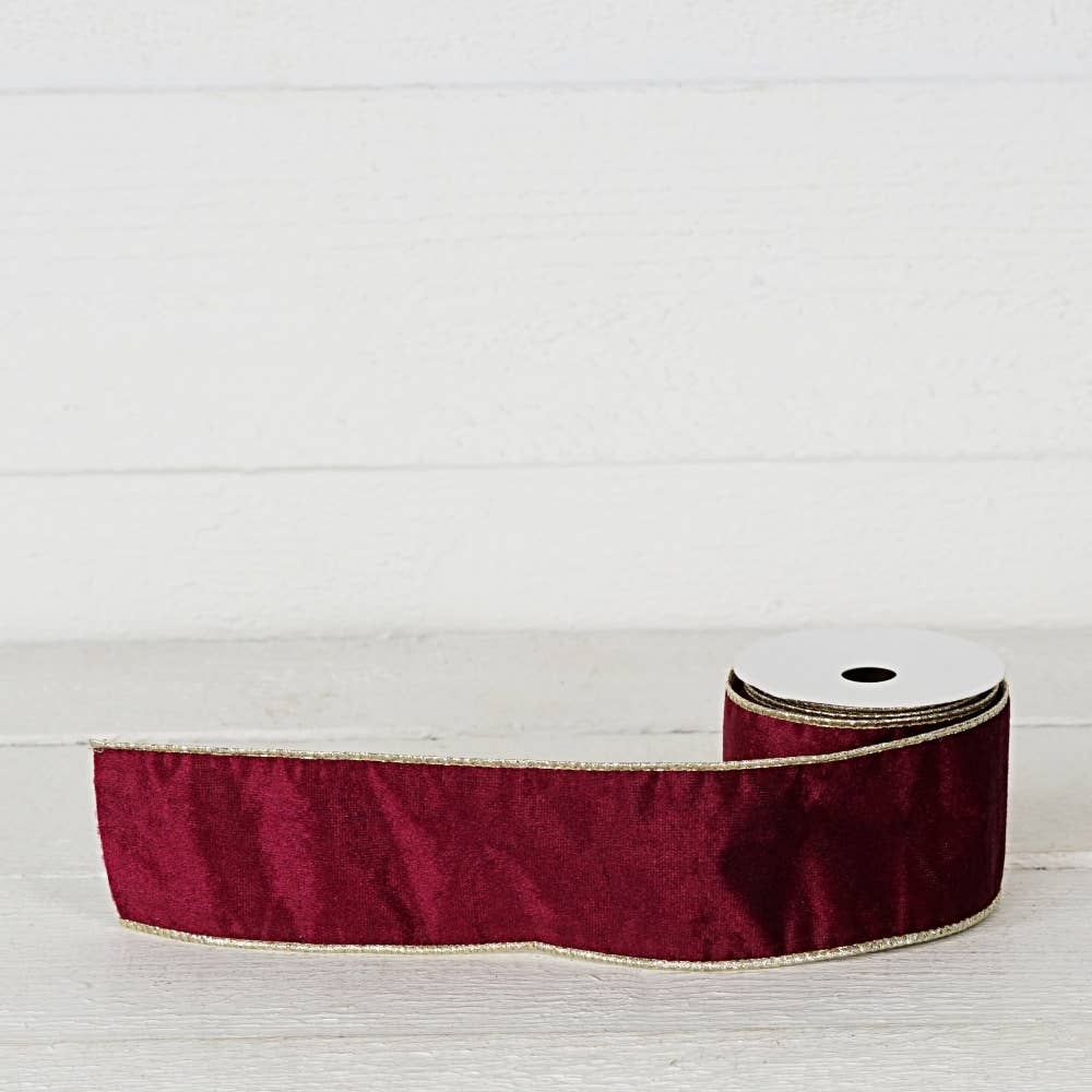 Impressive Enterprises, Inc. - Wholesale Ribbon - Gift Wrapping - R32941-Wired Ribbon-Burgundy Velvet w. Gold back (2.5inW)3