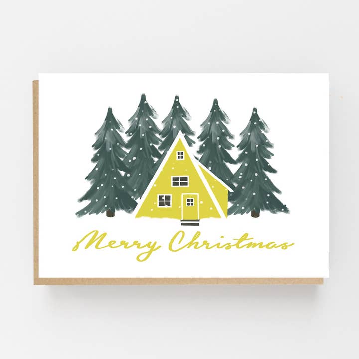Scandinavian Yellow House "Merry Christmas" for wholesale by Lomond Paper Co