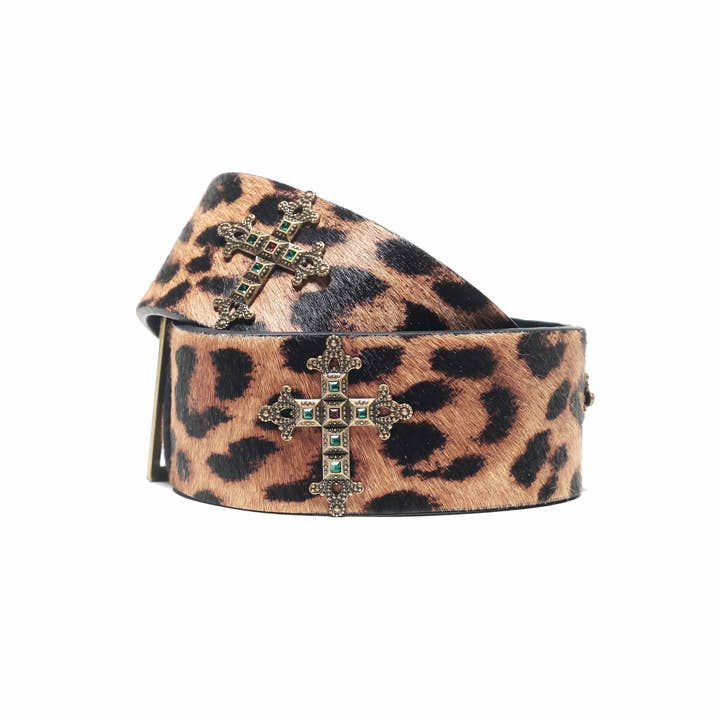 BORN TO ROAM - Venta al por mayor Cinturón - Mujer - CINTURÓN ESTAMPADO LEOPARDO ROMA - PIEL DE BECERRO
