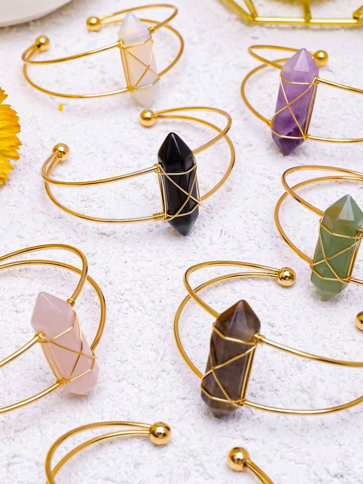 18 ct Gold Plated Crystal Point Bangle Bracelet for wholesale by Spiritually Bold