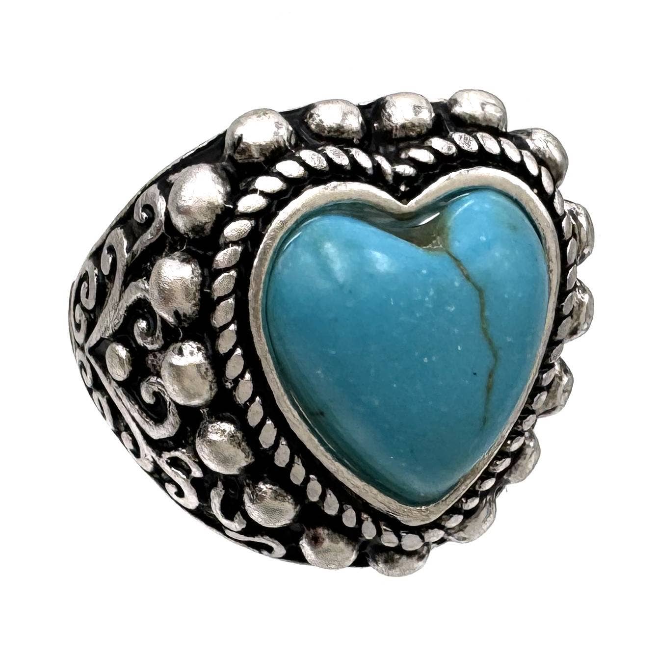 Lunar Deer - Wholesale Cocktail/Statement Ring - Turquoise Heart Silver Stretch Ring