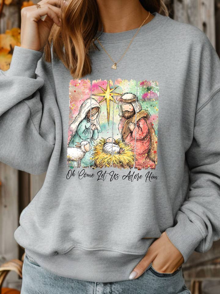 Midday USA - Wholesale Graphic Sweatshirt - Women's - Let Us Adore Him Christmas Sweatshirt 8