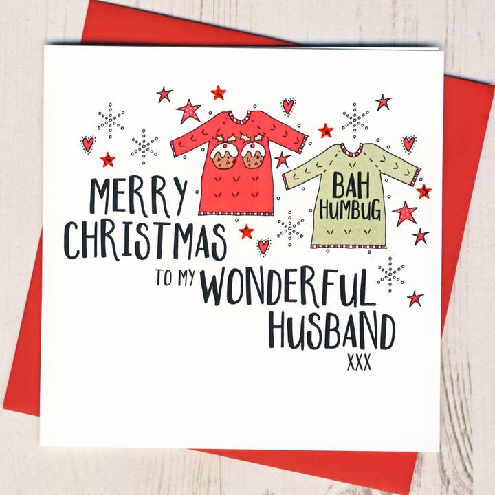 Merry Christmas To My Wonderful Husband Card for wholesale by Eggbert & Daisy