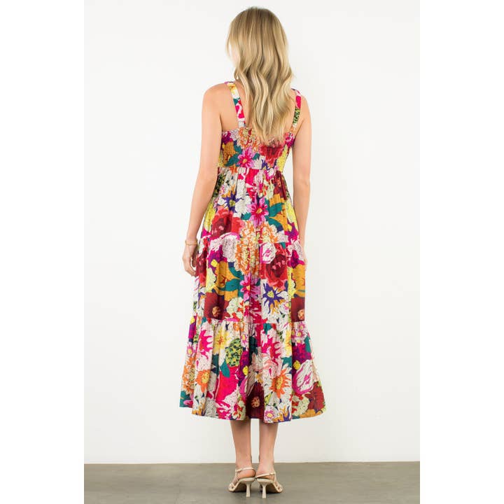 FUSCHIA Floral Strap Tiered Maxi Dress for wholesale on Faire4