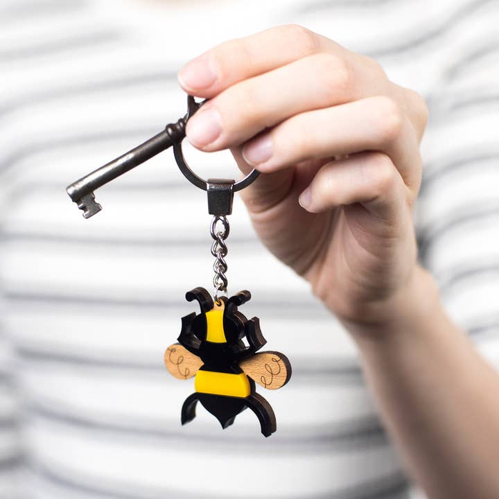 Bumble Bee Acrylic & Wood Keyring for wholesale by Laura Danby