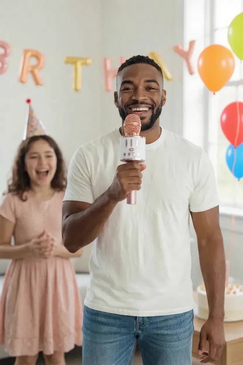 Funky Rico Inc - Wholesale Speakers - Karaoke LED Wireless Microphone with Power Bank - Rose Gold5