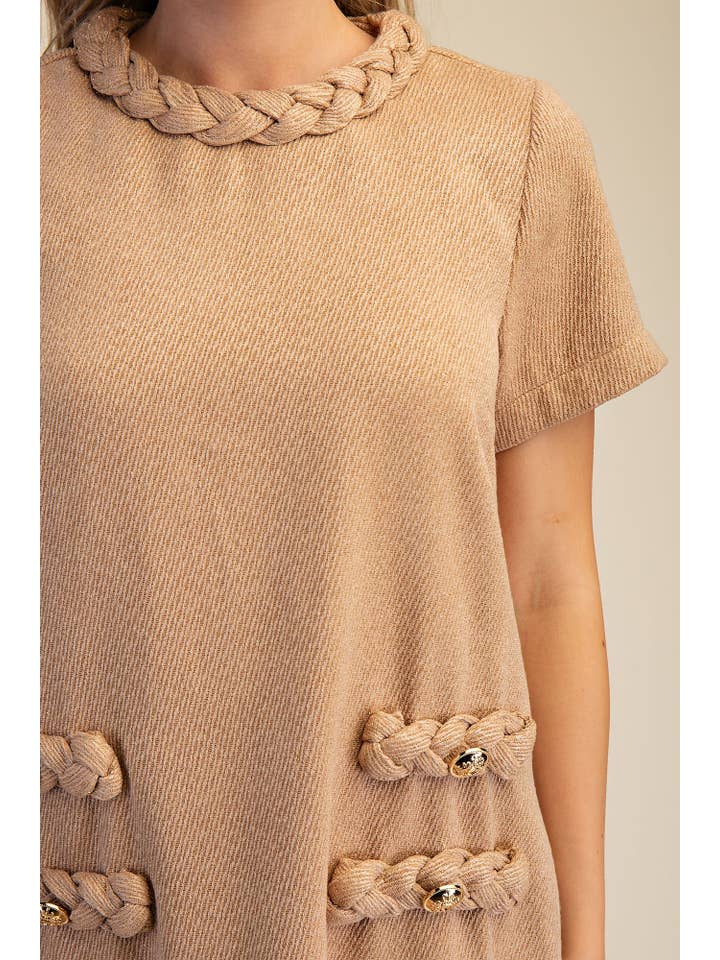 Glam - Wholesale Dress - Women's - Round Neck Twist Trim Mini Dress14