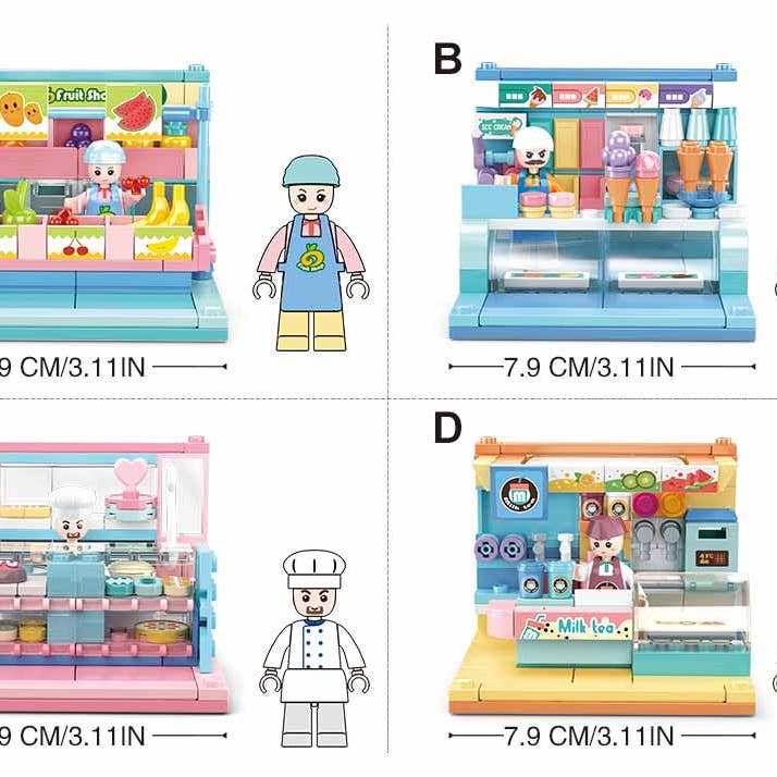 Texas Toy Distribution - Wholesale Building Set - Kids - Food Shop Building Brick Display Set (x2 of each kit A-D)4