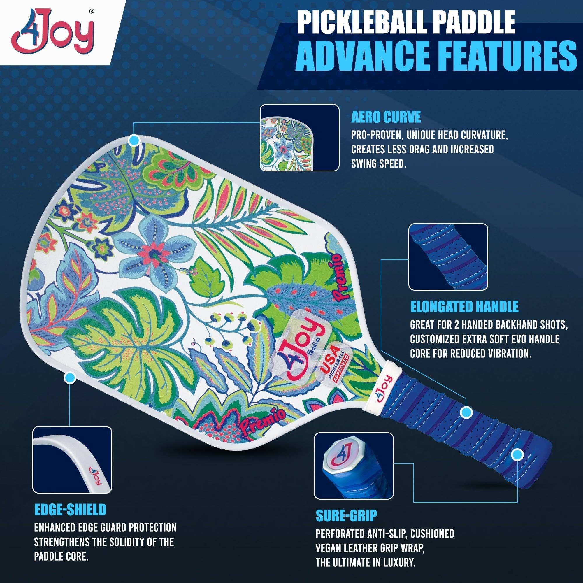 4JoyPaddles - Wholesale Sports & Outdoor - White Palm 4Joy Pickleball Paddle Premio Series4