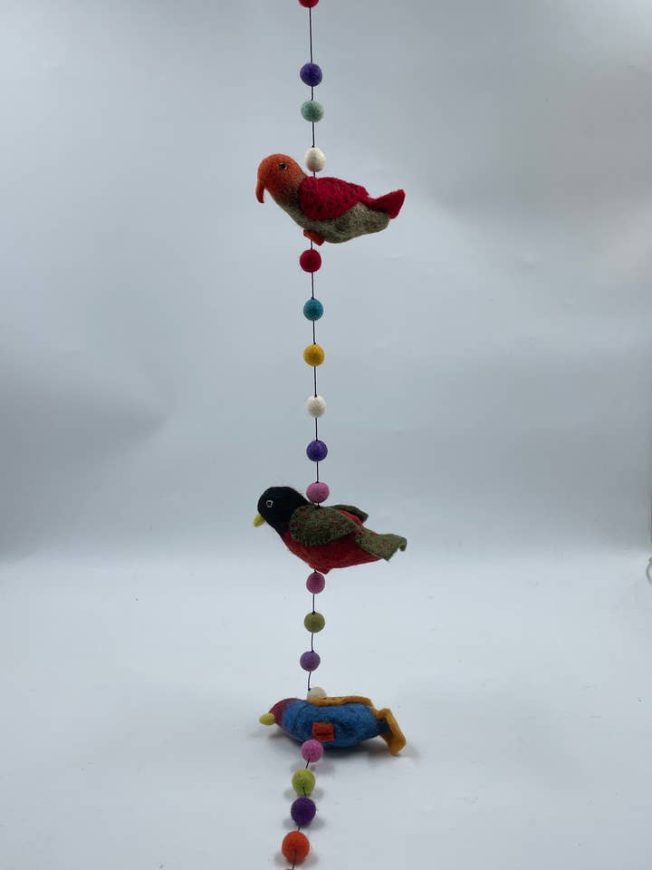 Handmade Felt Bird Mobile Room Decoration for wholesale by Funky Yak Ltd