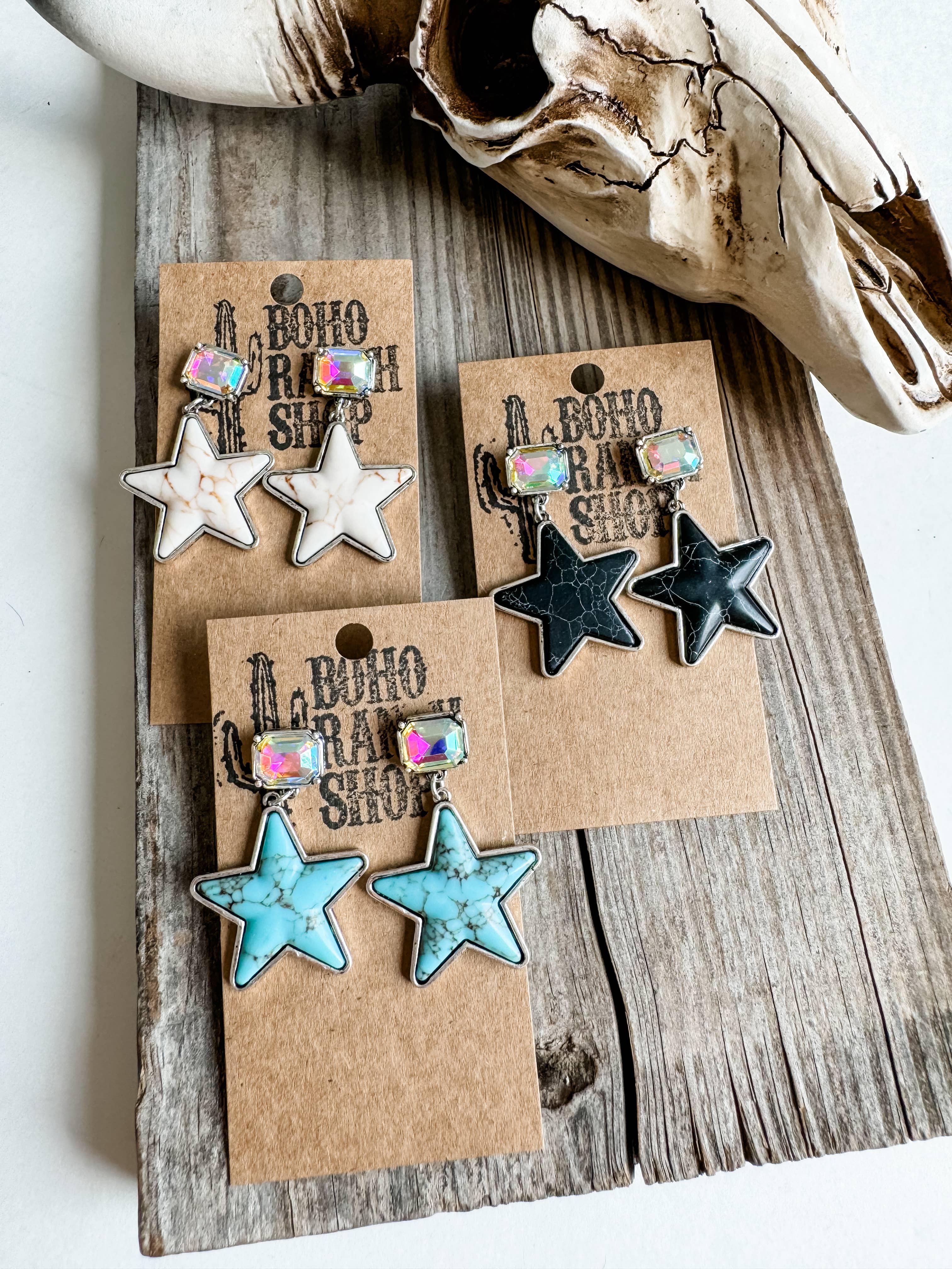 Boho Ranch Shop - Vente Boucles d'oreilles pendantes - Boucles d'oreilles Western Star Cactus avec strass4